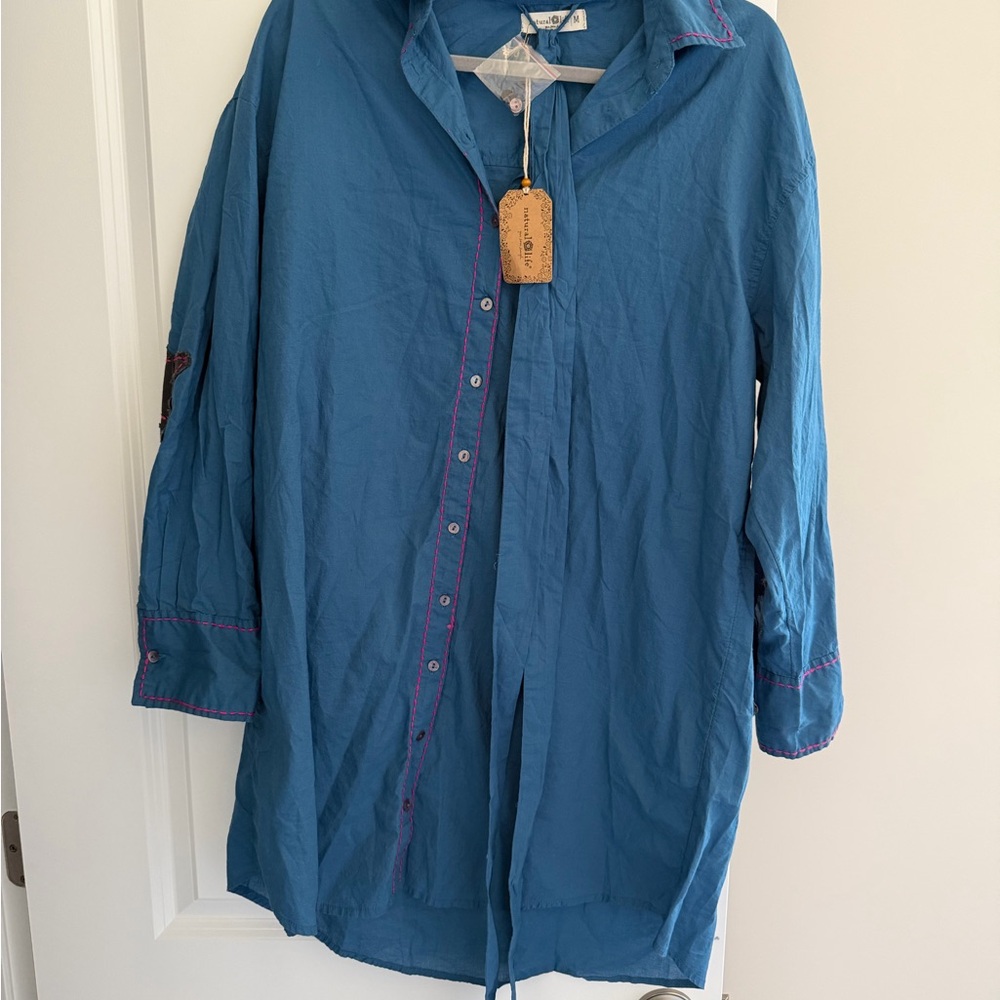 NATURAL LIFE Blue Tunic with Pink Accents